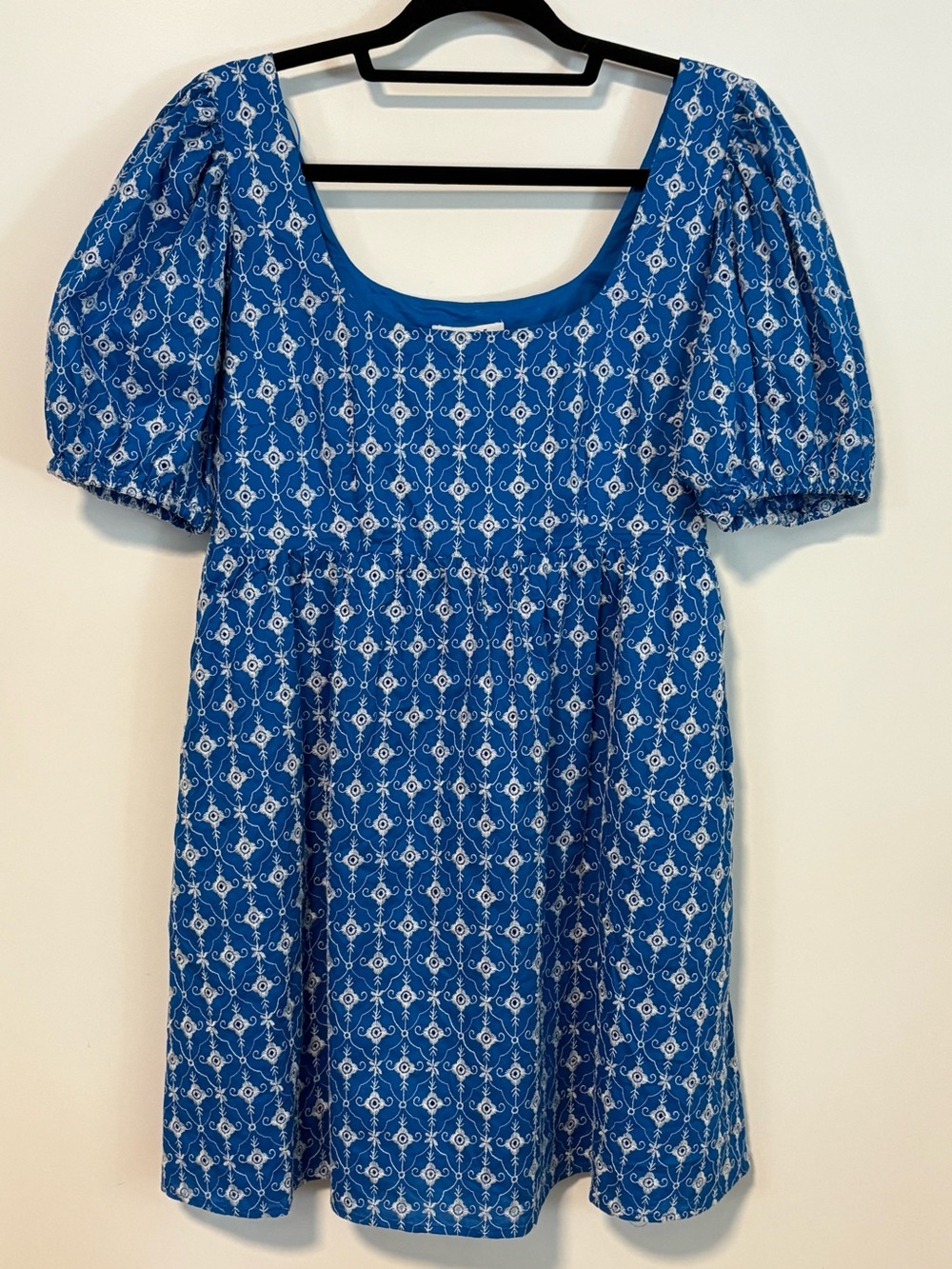 RHODE Blue Printed Puff-Sleeve Dress
